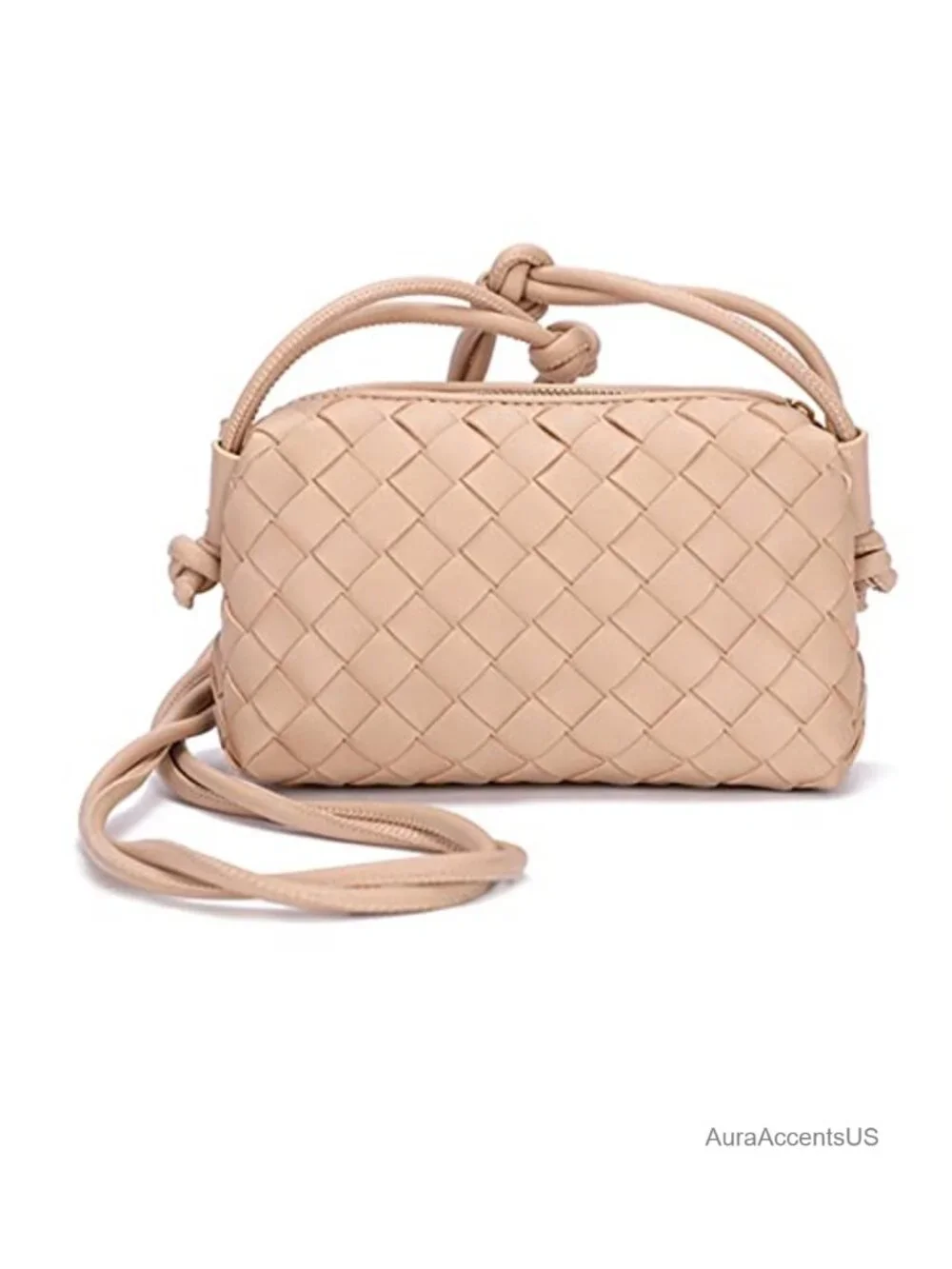 Small Vegan Leather Woven Crossbody Bag with Adjustable Strap